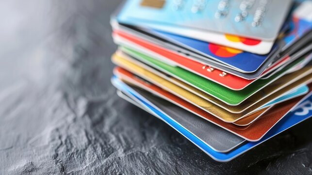 Stack of credit cards with high interest rates, symbolizing consumer debt
