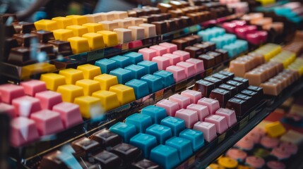Assorted colorful chocolates in display