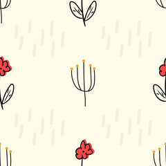 Seamless vector pattern with autumn doodle leaves and flowers