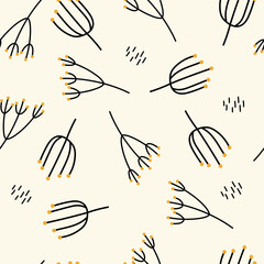 Seamless vector pattern with autumn doodle leaves and flowers