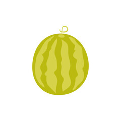 Simple whole watermelon vector illustration isolated on white background. Hand drawn flat cartoon style. Watermelon icon. Fresh summer fruit