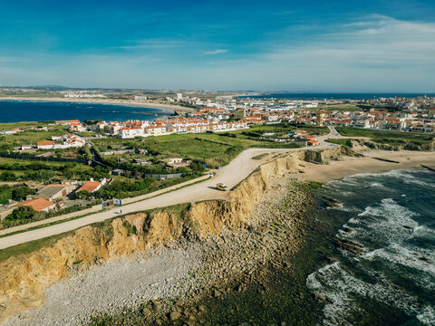 Rock formations of the Papoa island in the site of geological interest of the cliffs of the Peniche peninsula, portugal