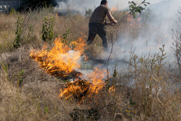 Forest and steppe fires dry completely destroy the fields and steppes during a severe drought....