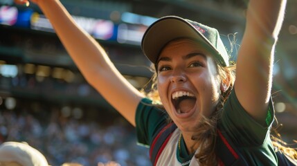 Euphoric Female Fan Cheering at Sports Event