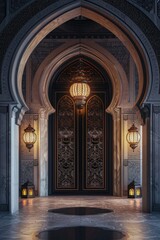 Obraz premium A grand entrance with soft lighting, perfect for architectural or interior design concepts