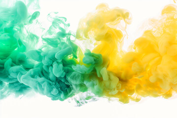Fototapeta premium Bright smoke explosion, yellow and green colors, on a white background