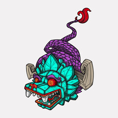 Hand drawn aztec dragon quetzalcoatl mexican god