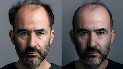 Fototapeta premium Before and After Hair Transplant Results on Male Patient.