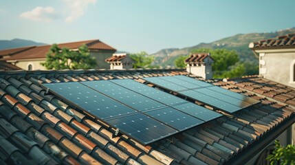 Photograph of solar panels installed on the roof of a residential house