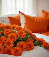orange gerbera flower bed