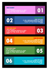 6 steps corporate web background in minimalist style with numbers and text for information and steps