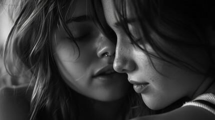 Fototapeta premium Two women standing and smiling at each other