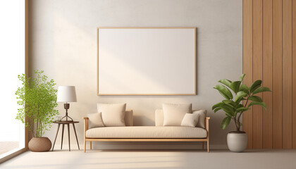 Living room open concept and contemporary decor with empty frame