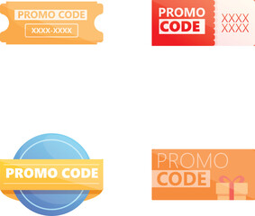 Promo icons set cartoon vector. Colorful coupon template for big sale. Special offer