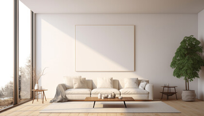 Living room open concept and contemporary decor with empty frame