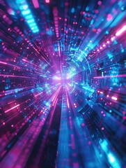 Obraz premium A burst of blue and pink light illuminates the darkness, leaving a trail behind