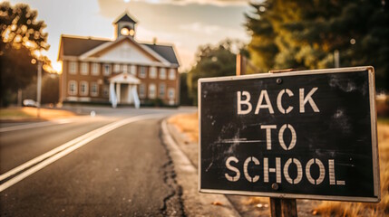 Obraz premium Back to school. Text on the Road Sign.