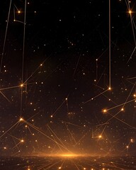 Fototapeta premium Golden Network Nodes Connecting on Dark Digital Economy Background