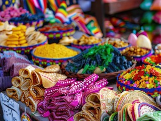 Colorful fabrics on display at an outdoor market