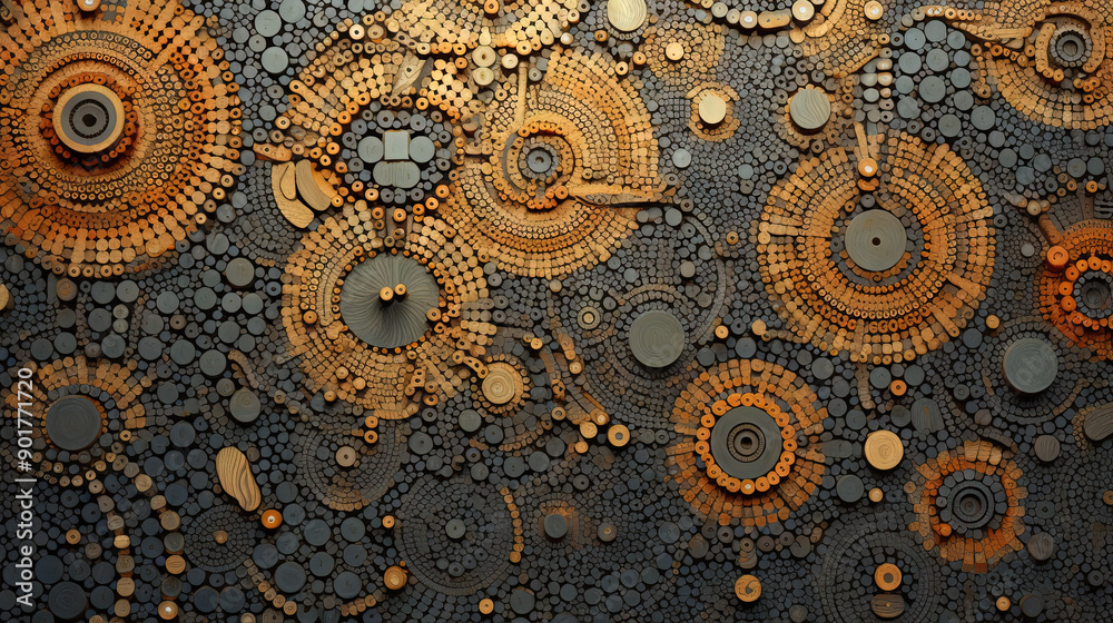 Poster abstract fractal ornament with floral elements and dotted texture.