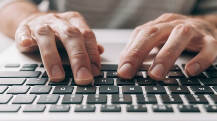 Hand Typing on a Keyboard: A close-up of hands typing on a sleek laptop keyboard.
