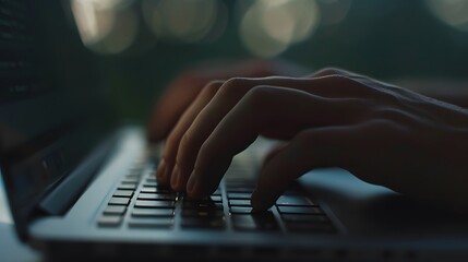 Hand Typing on a Keyboard: A close-up of hands typing on a sleek laptop keyboard.
