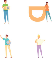 Brand concept icons set cartoon vector. Business people building brand words. Reputation management