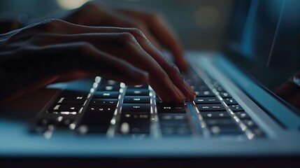 Hand Typing on a Keyboard: A close-up of hands typing on a sleek laptop keyboard.
