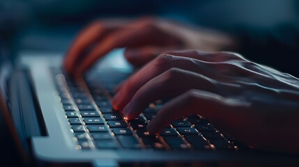 Hand Typing on a Keyboard: A close-up of hands typing on a sleek laptop keyboard.
