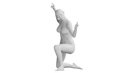 Female Mannequin in Kneeling Pose with Expressive Hands, Isolated on Transparent Background. Front View