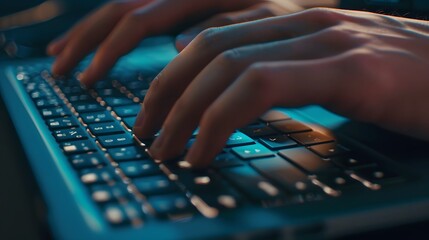 Hand Typing on a Keyboard: A close-up of hands typing on a sleek laptop keyboard.
