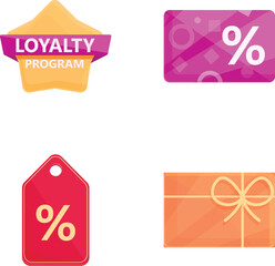 Loyalty program icons set cartoon vector. Loyalty program and customer service. Promotion method, marketing concept