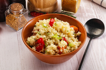 Vegan cuisine couscous with vegetables