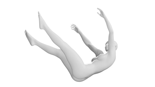 Female Mannequin in Falling Backward Pose, Isolated on Transparent Background. Side View