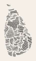 Sri Lanka Word Cloud. Country with regional divisions. Sri Lanka typographic text clouds vector image design in a vintage gazette style. Awesome vector illustration.