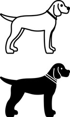 Dog Icons. Black and White Vector Icons. Young Dog with Collar. Pet Concept