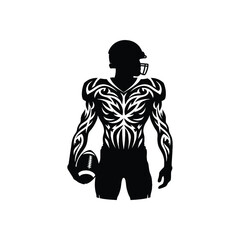 Fototapeta premium American football sport male player with ethnic tribal tattoo, gothic, pattern illustration, emblem shield badge