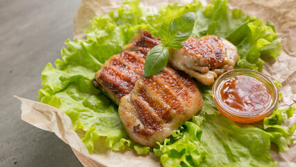 restaurant dish, grilled chicken thigh