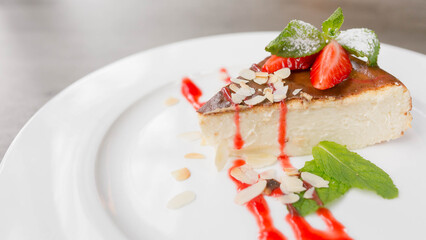 san sebastian cheesecake, dessert with strawberries large photo