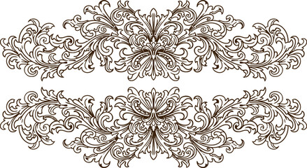 Baroque engraved. Victorian floral ornamental borders, vintage decorative frame elements. Vector illustration royal set for wedding invitation and greeting cards, ornaments romantic invitations