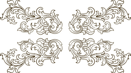 Baroque engraved. Victorian floral ornamental borders, vintage decorative frame elements. Vector illustration royal set for wedding invitation and greeting cards, ornaments romantic invitations