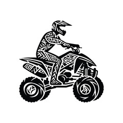 atv sport male player with ethnic polynesia pattern illustration, emblem shield badge