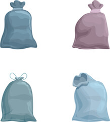 Waste bag icons set cartoon vector. Rubbish in plastic pack. Recycling concept