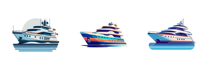 Set of Flat design yacht icon illustration, bold colors, isolated over on transparent white background
