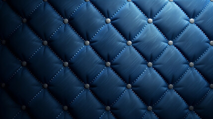 Blue quilted leather background with diamond pattern and silver buttons abstract  texture