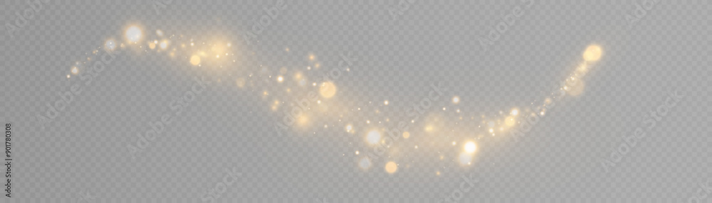 Poster sparkling christmas gold particles of bright bokeh, glowing bokeh lights and glitter isolated on tra