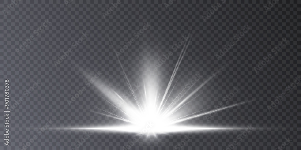 Aufkleber white glowing light explodes on a transparent background. bright star. transparent shining sun, brig