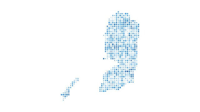 Palestine dotted digital map. Map of Palestine with pulsating colored circles. Shape of the country filled with blue disks. Attractive video.