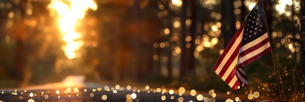 American flags waving outdoor for honoring. USA flag for Memorial Day, 4th of July, Labour Day, Independence Day, vote. Happy Veterans Day. Remember and Honor concept