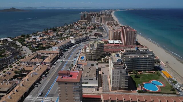 Aerial view of La Manga del Mar Menor, Region of Murcia, Spain